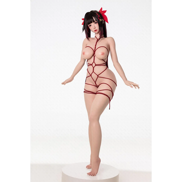 Red lace bodysuit on AITIA Chunmomo 155cm silicone sex doll