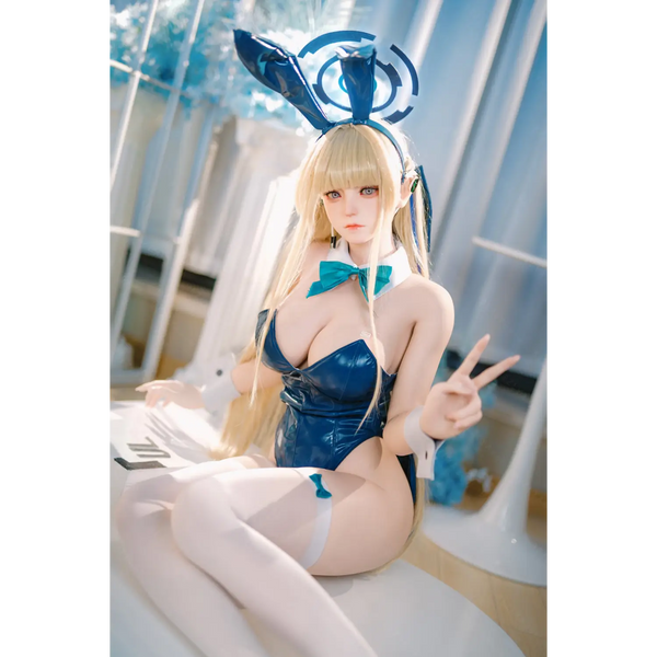 AITIA TOKi blue bunny ears headband on 155cm silicone sex doll