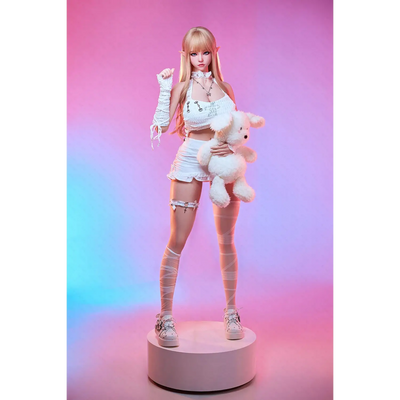 White teddy bear AITIA Calla silicone sex doll with pink accents