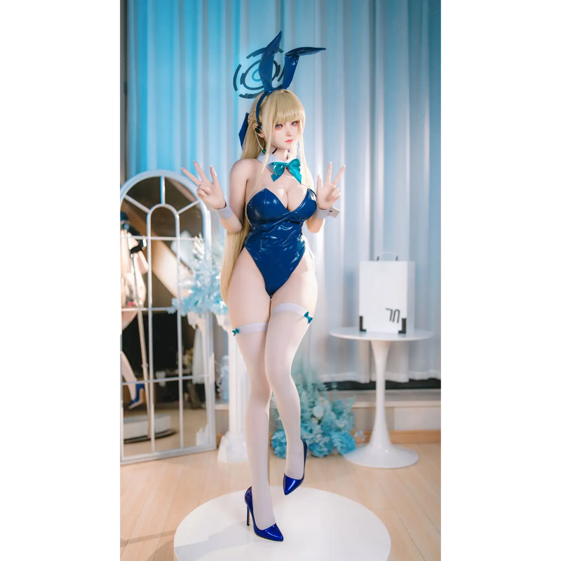 Blue patent leather swimsuit on AITIA TOKi Rabbit Girl silicone sex doll