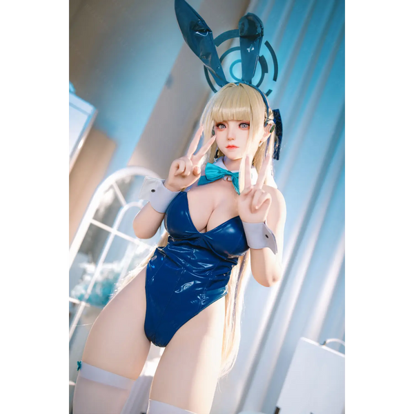 Blue bunny AITIA TOKi silicone sex doll in shiny costume with ears