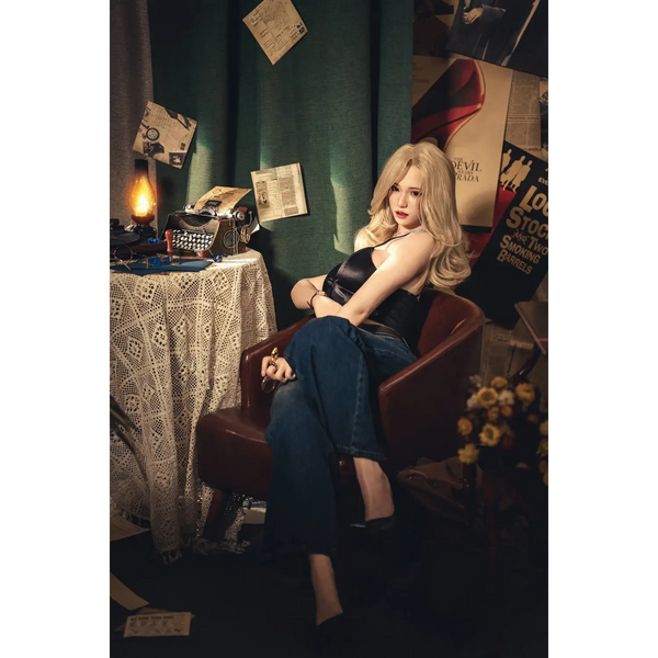 AITIA Helianthus silicone sex doll in leather denim skirt set with black lace top