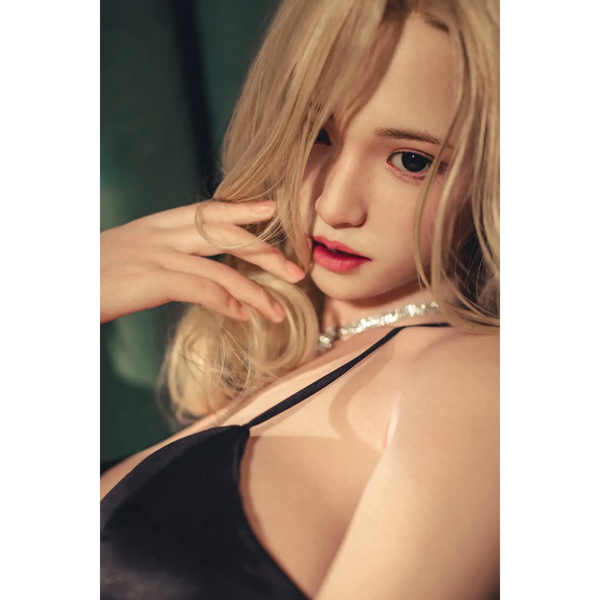 Black lace lingerie on AITIA Nostalgic chic 162cm silicone sex doll with pearl necklace