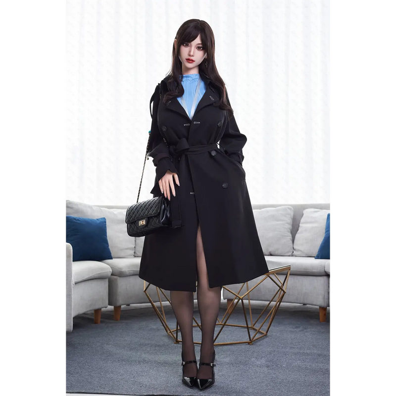 AITIA OfficeLady silicone sex doll in black trench coat with ruffled sleeves