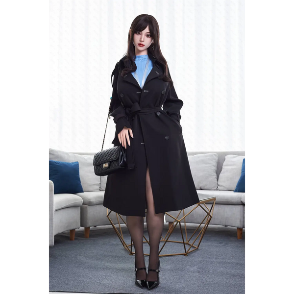 AITIA OfficeLady silicone sex doll in black trench coat with ruffled sleeves