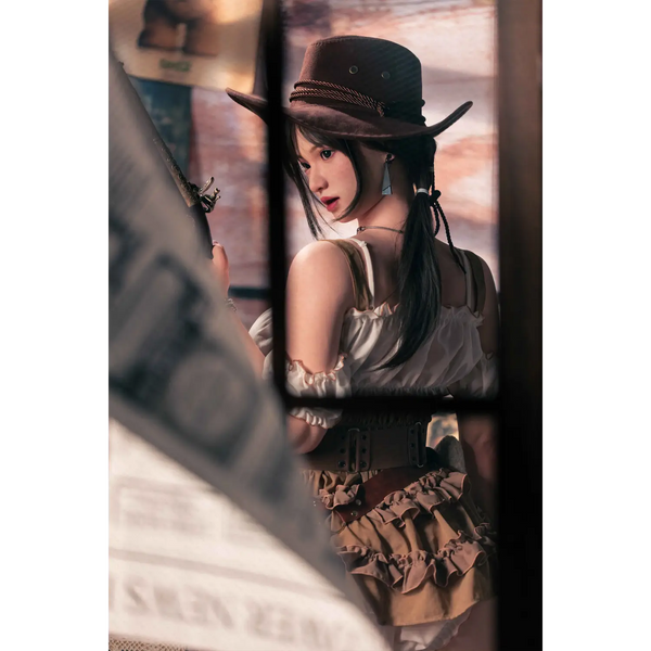 AITIA Helianthus silicone sex doll with cowboy hat, black band, silver buckle