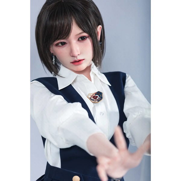 AITIA Girl superhero 162cm silicone sex doll in white navy uniform with gold buttons and black hair