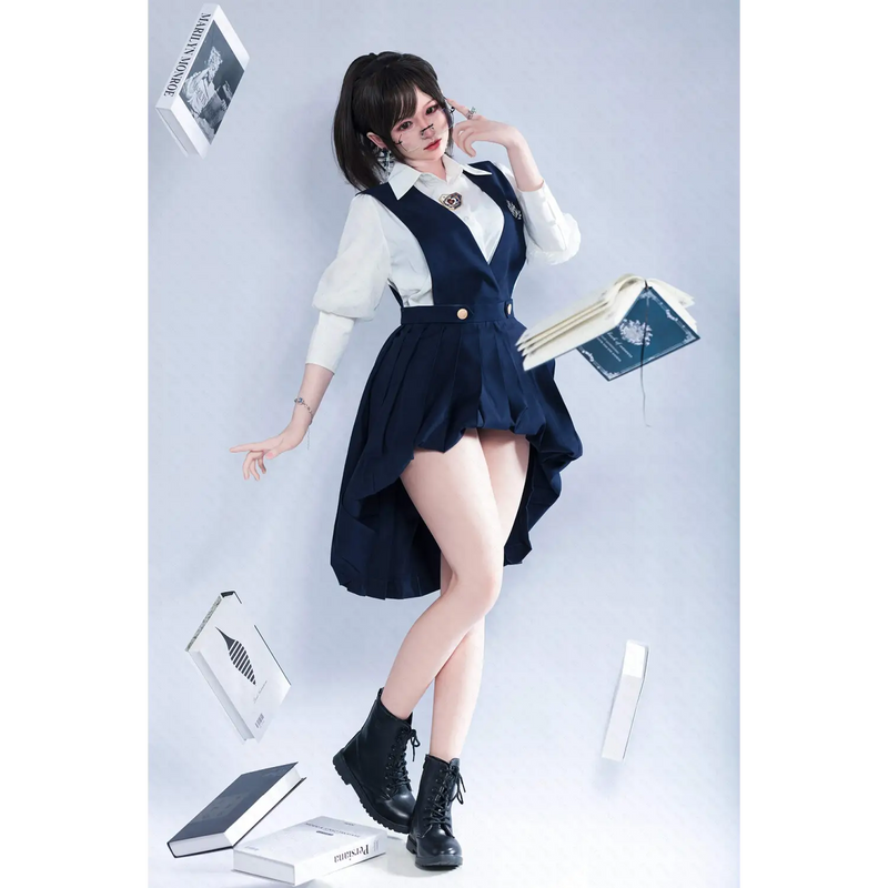 AITIA Girl superhero 162cm silicone sex doll in navy blue denim overall dress