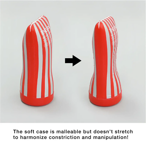 Red and white striped TENGA U.S. SOFT TUBE CUP for easy constriction and manipulation