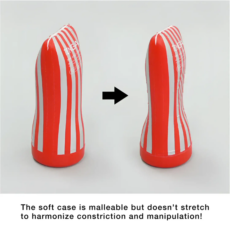 Red and white striped TENGA U.S. SOFT TUBE CUP for easy constriction and manipulation