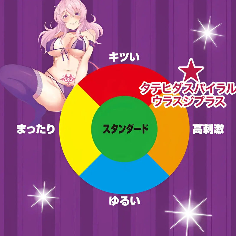 Anime-style girl in bikini with spiral succubus evolution on color wheel background