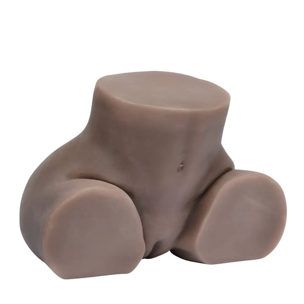 Smooth beige silicone standing Ruri-nyan onahip with triple-cervix vaginal tunnel