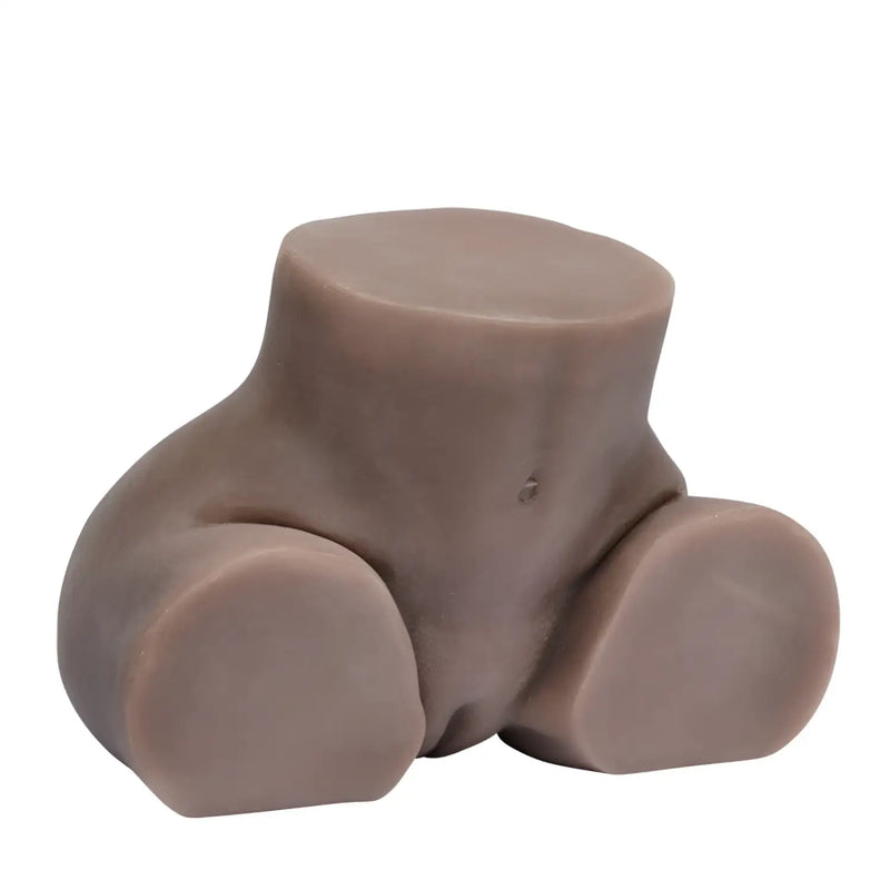 Smooth beige silicone standing Ruri-nyan onahip with triple-cervix vaginal tunnel
