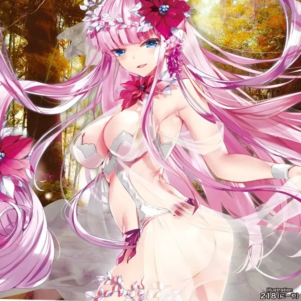 Anime woman with pink hair and floral adornments from Forest of Temptation Labyrinth