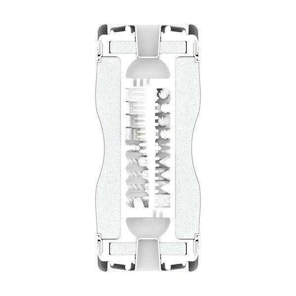 Cross-section of white textured TENGA DUAL SENSATION CUP for ultimate pleasure