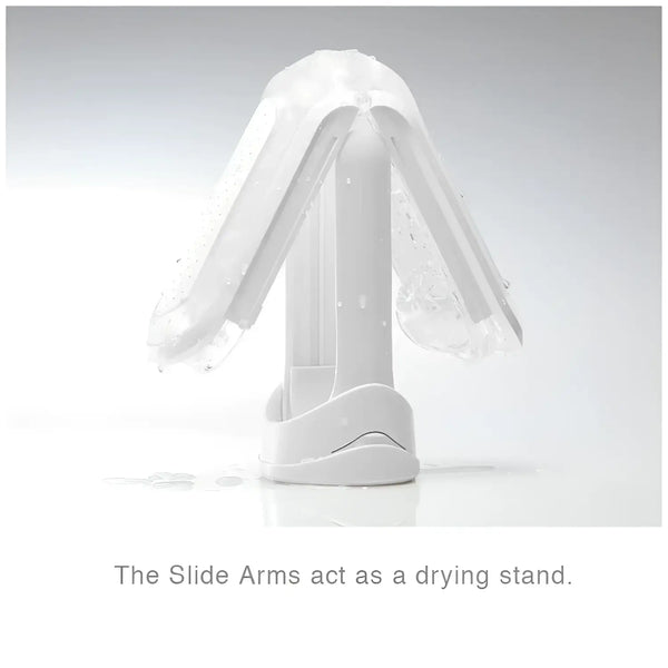White plastic TENGA FLIP HOLE ZERO WHITE drying stand with hinged arms for flip hole zero