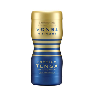 Blue and gold male masturbator from TENGA PREMIUM DUAL SENSATION CUP for ultimate pleasure