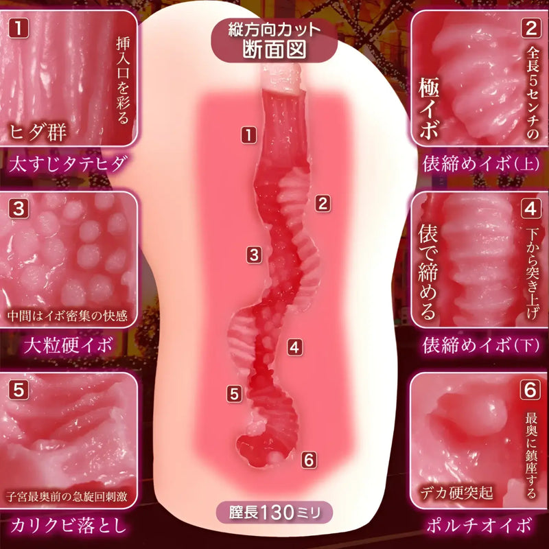 Cross-section of Tokyo Immoral Flesh onahole with textured interior design
