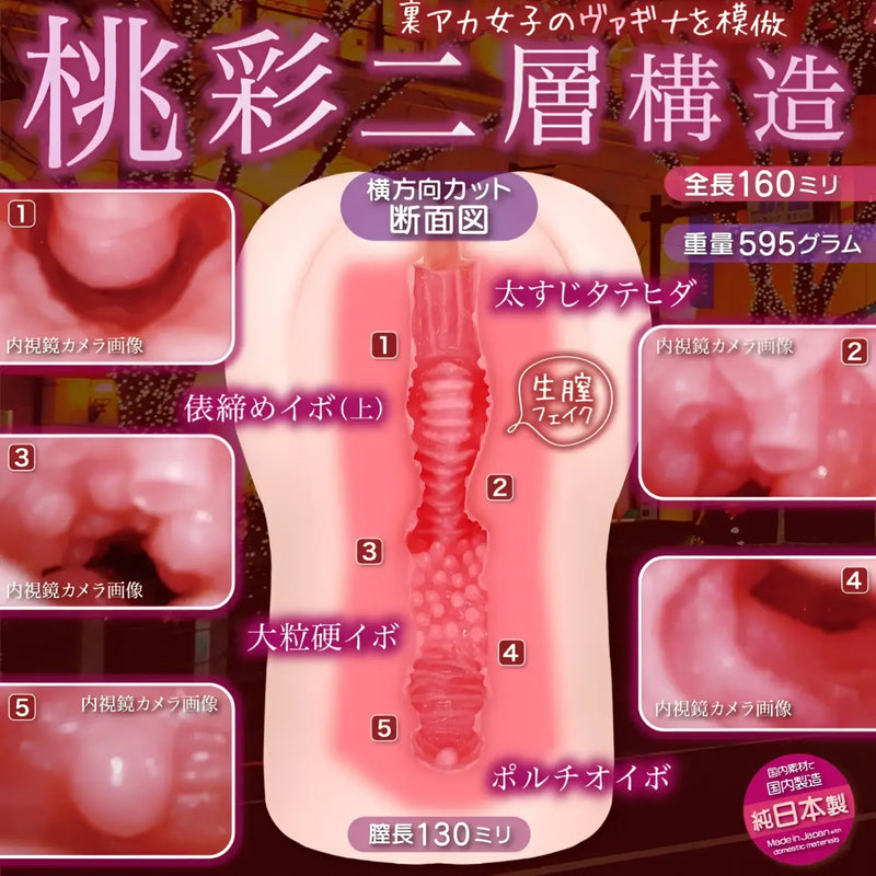 Peach-colored Tokyo Immoral Flesh Double-Nub Onahole with textured internal design