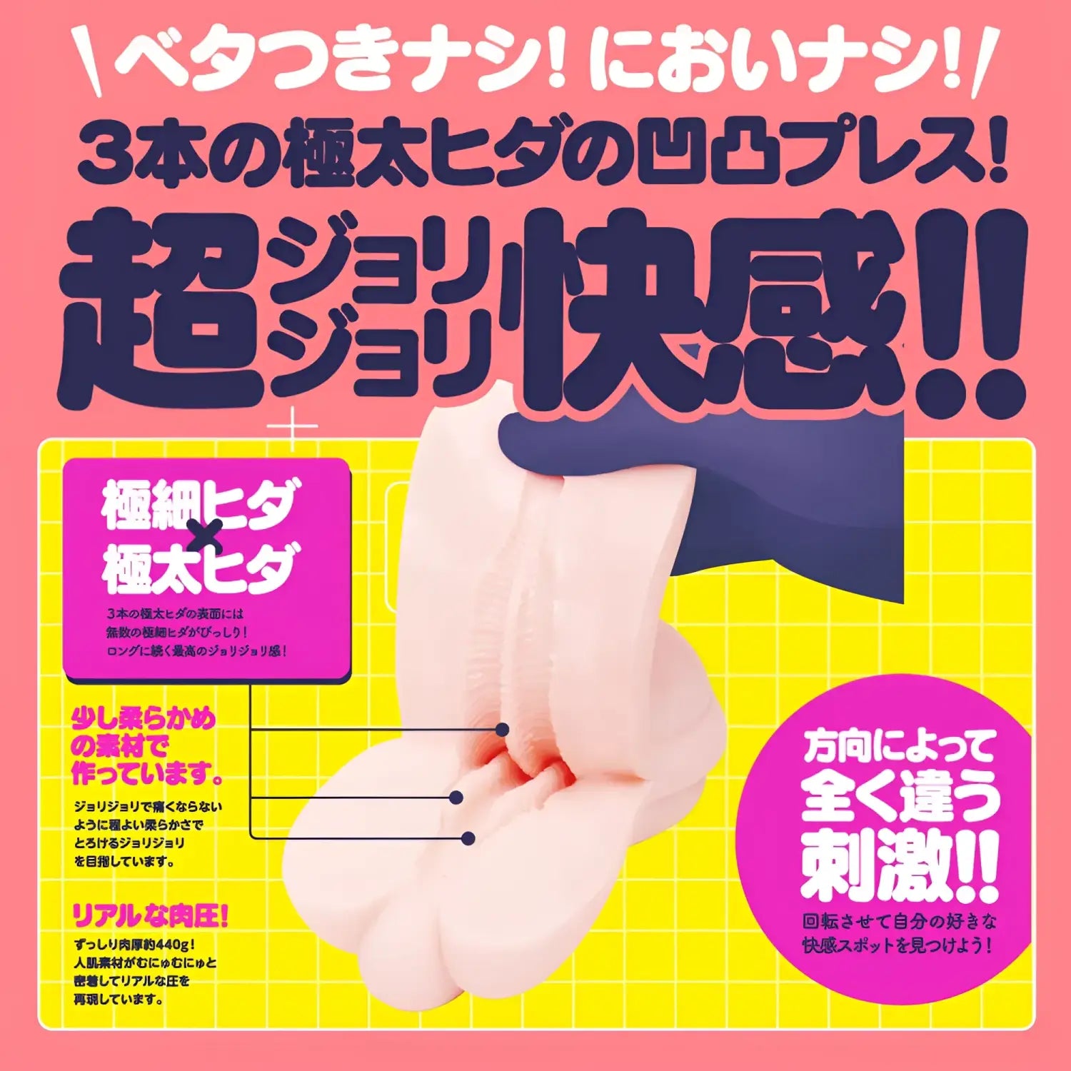 Triple Intense Pleasure Thick Fold Ultra Stimulating Onahole Pink Adult Toy 968