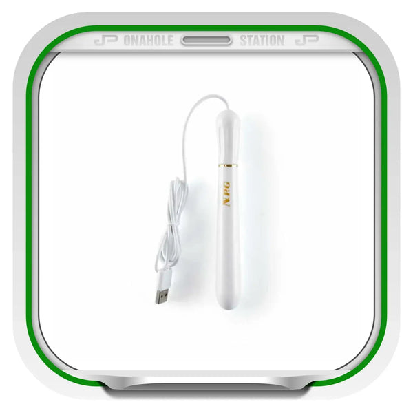 White vibrator with USB charging cable for USB Onahole Warming Stick and simulated vagina temperature