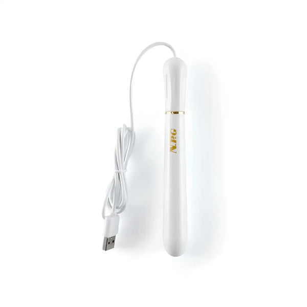 White wand massager with USB charging cable for the ultimate Onahole warming experience