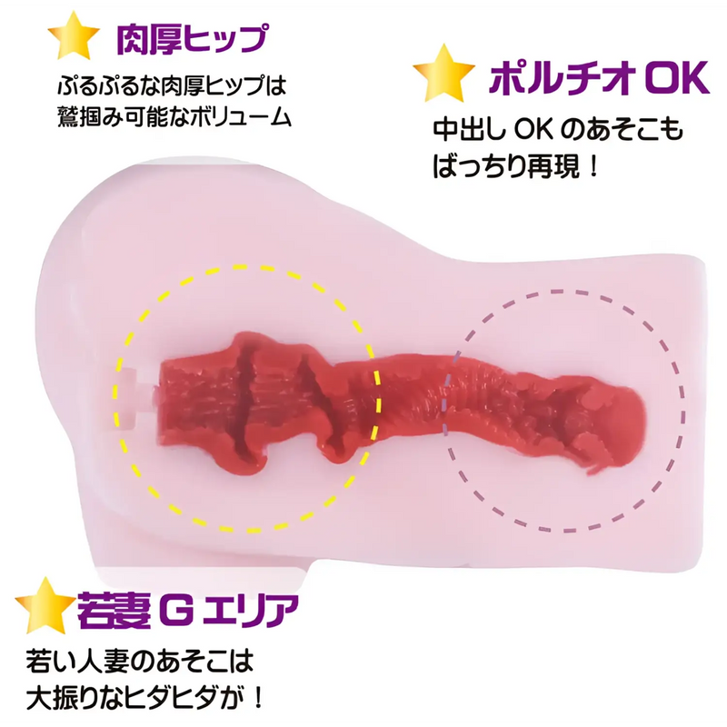 Translucent flesh-colored young wife spa torso-style onahole with ribbed red internal channel